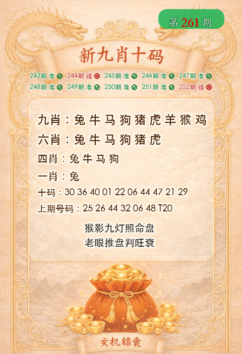 第261期新九肖十码资料图