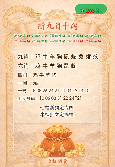 第265期新九肖十码资料图
