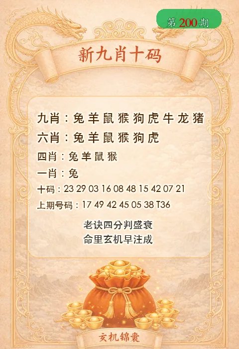 第200期新九肖十码资料图