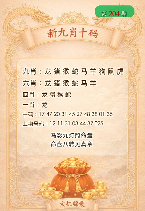 第204期新九肖十码资料图
